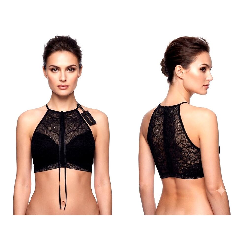 Kiki De Montparnesse Black Stretch Lace Halter Bralette Size Small New